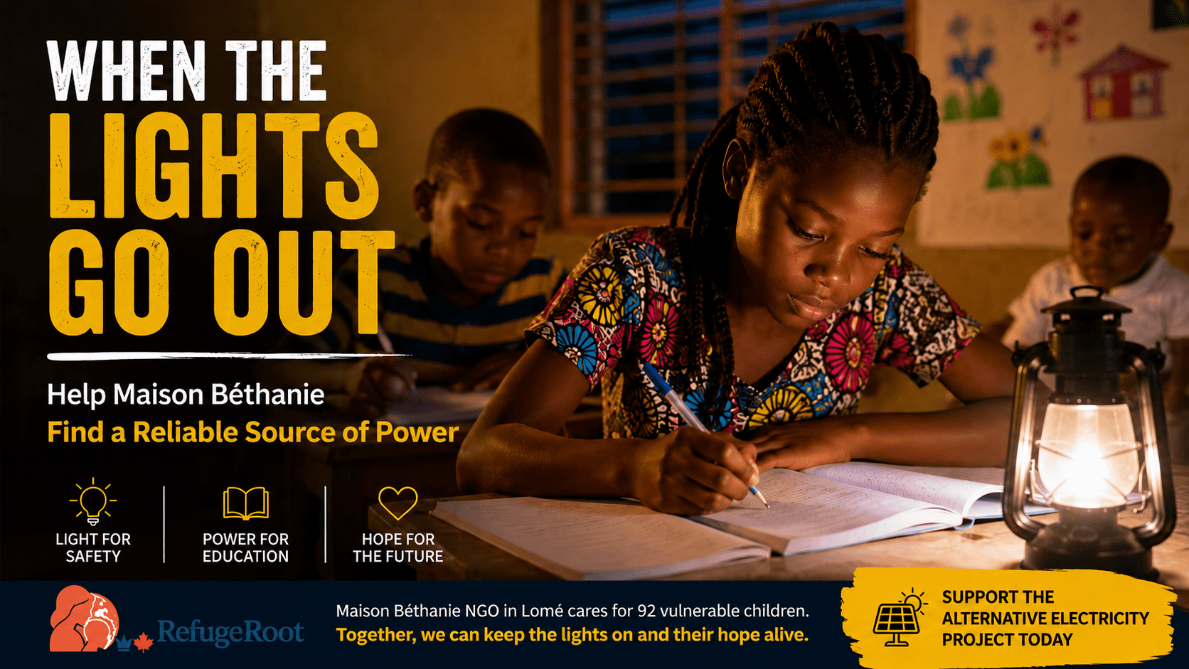 Children at Maison Béthanie NGO in Lomé, where a reliable alternative electricity system is urgently needed.