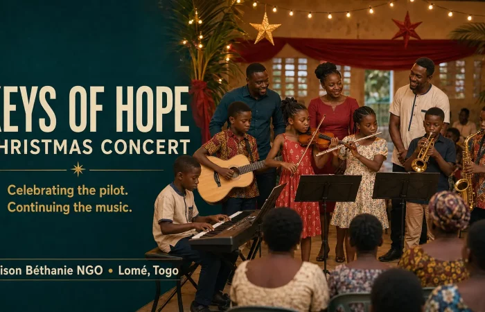 Children performing at the Keys of Hope Christmas Concert celebrating the pilot project at Maison Béthanie NGO in Lomé.